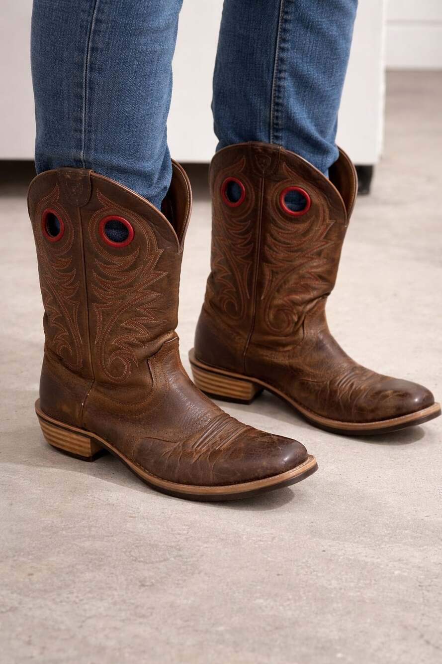 Ariat, Workwear Heritage Roughstock Wide Square Toe Western Cowhide Boots, 12